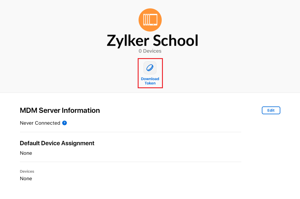 Apple School Manager (ASM) Server Token creation and download, after login to facilitate ASM integration with MDM