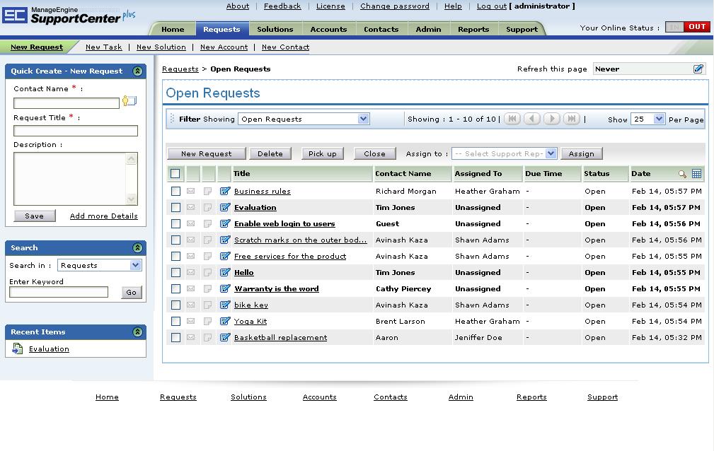 Click to view ManageEngine SupportCenter Plus 7 screenshot