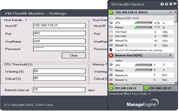 Screenshot for ManageEngine VM Health Monitor 1.0