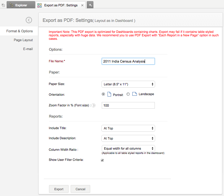 ManageEngine Analytics Plus - Export a Report