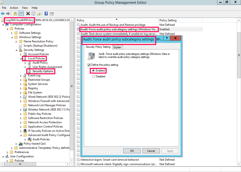 Configuring audit policies - Manual configuration