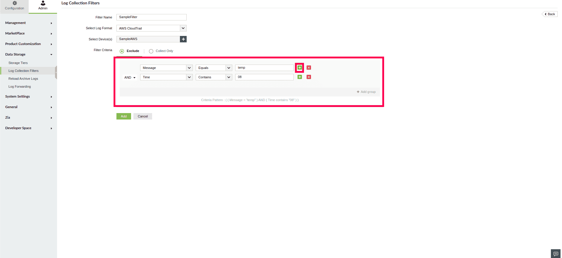 Log Collection Filter