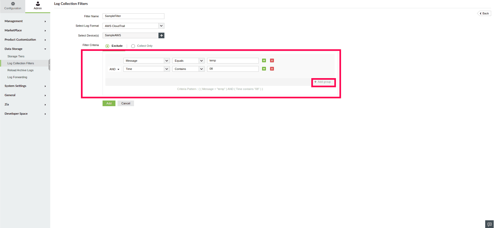 Log Collection Filter