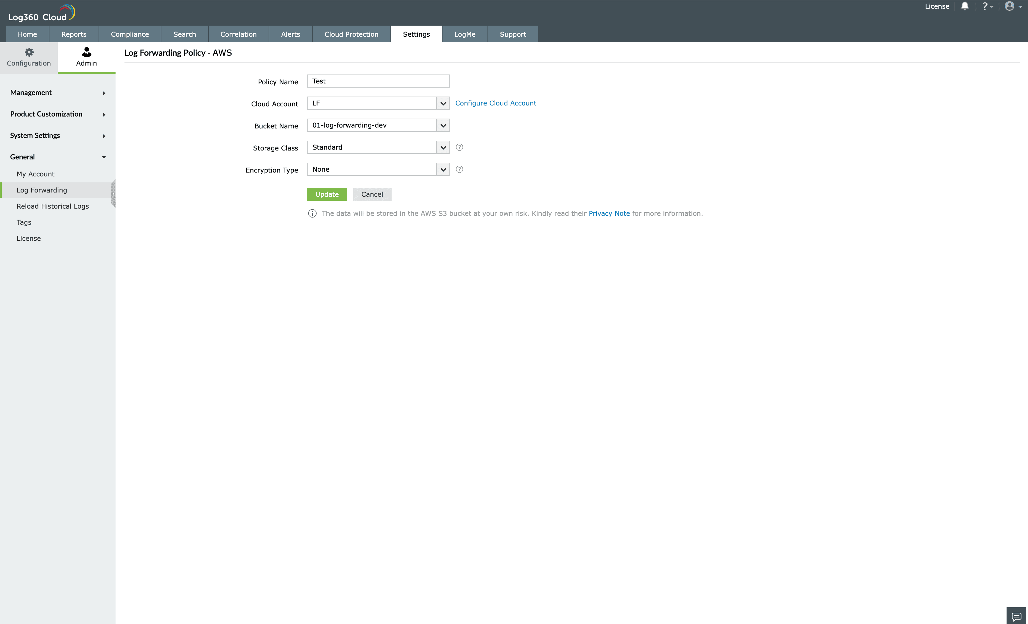 Log forwarding