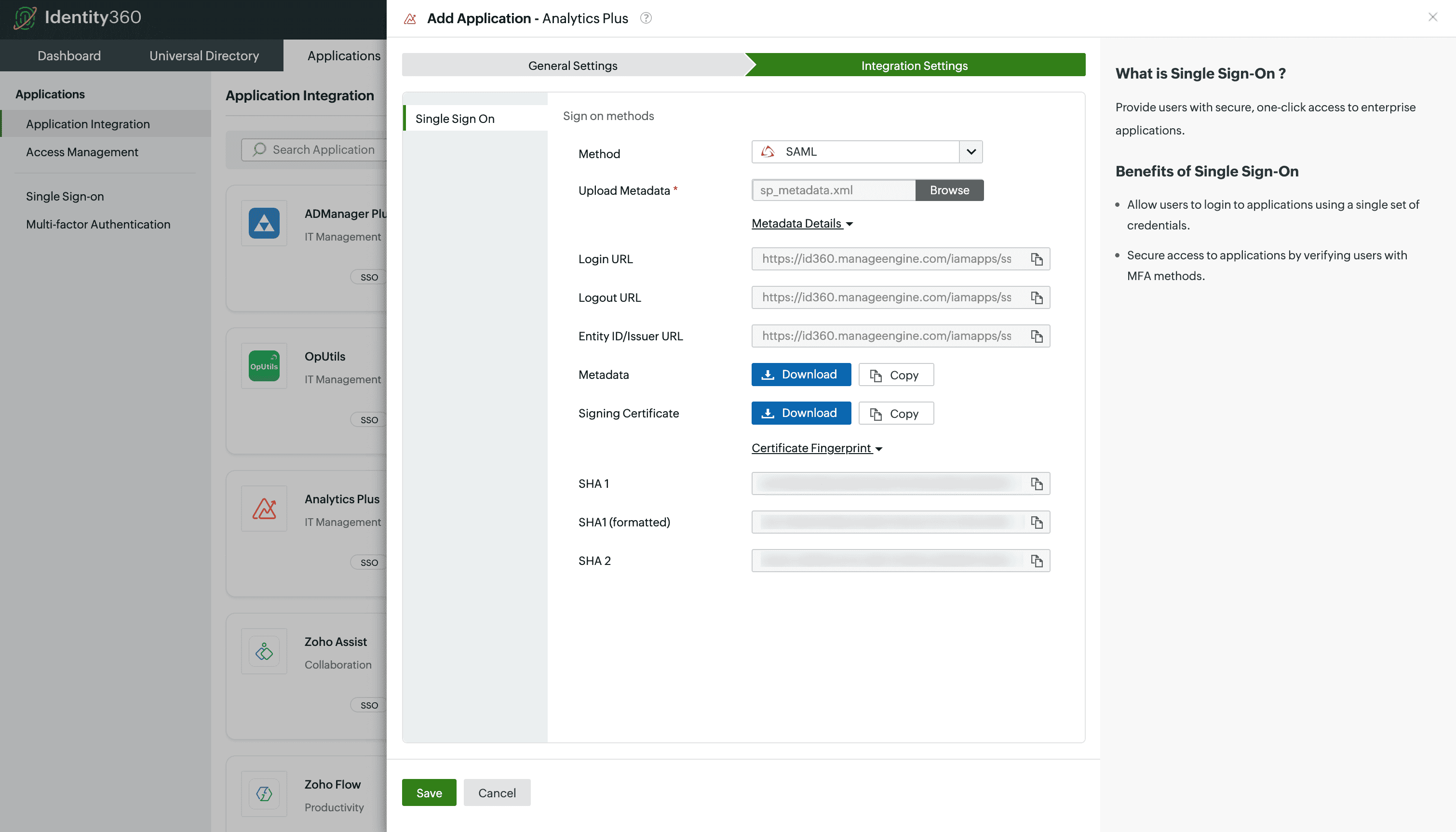 Identity360 application configuration