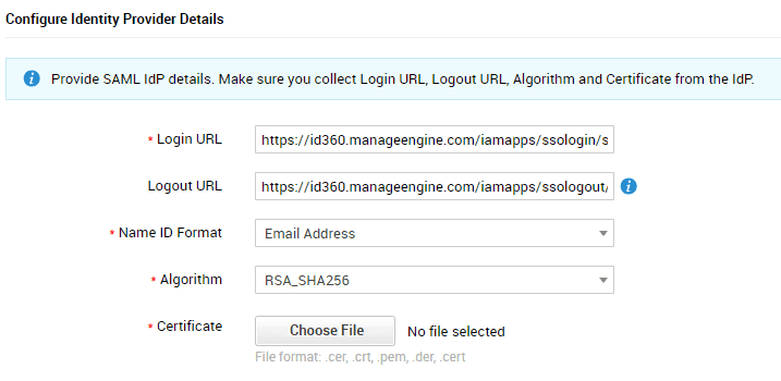 IdP configuration details