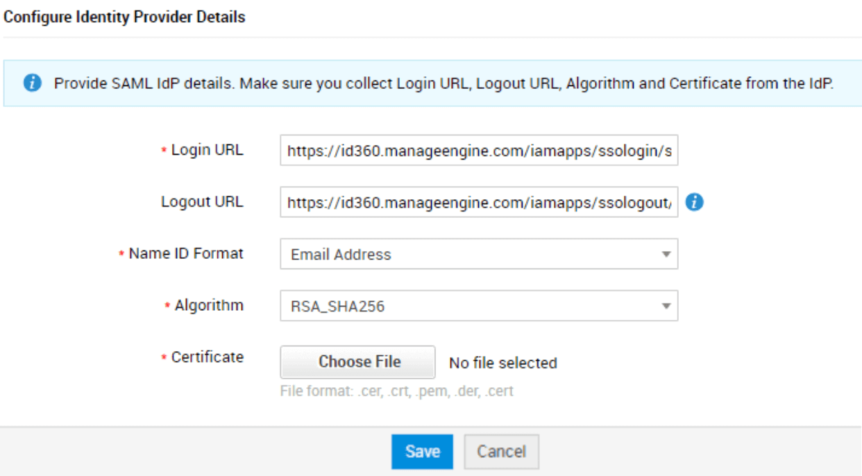 IdP configuration details