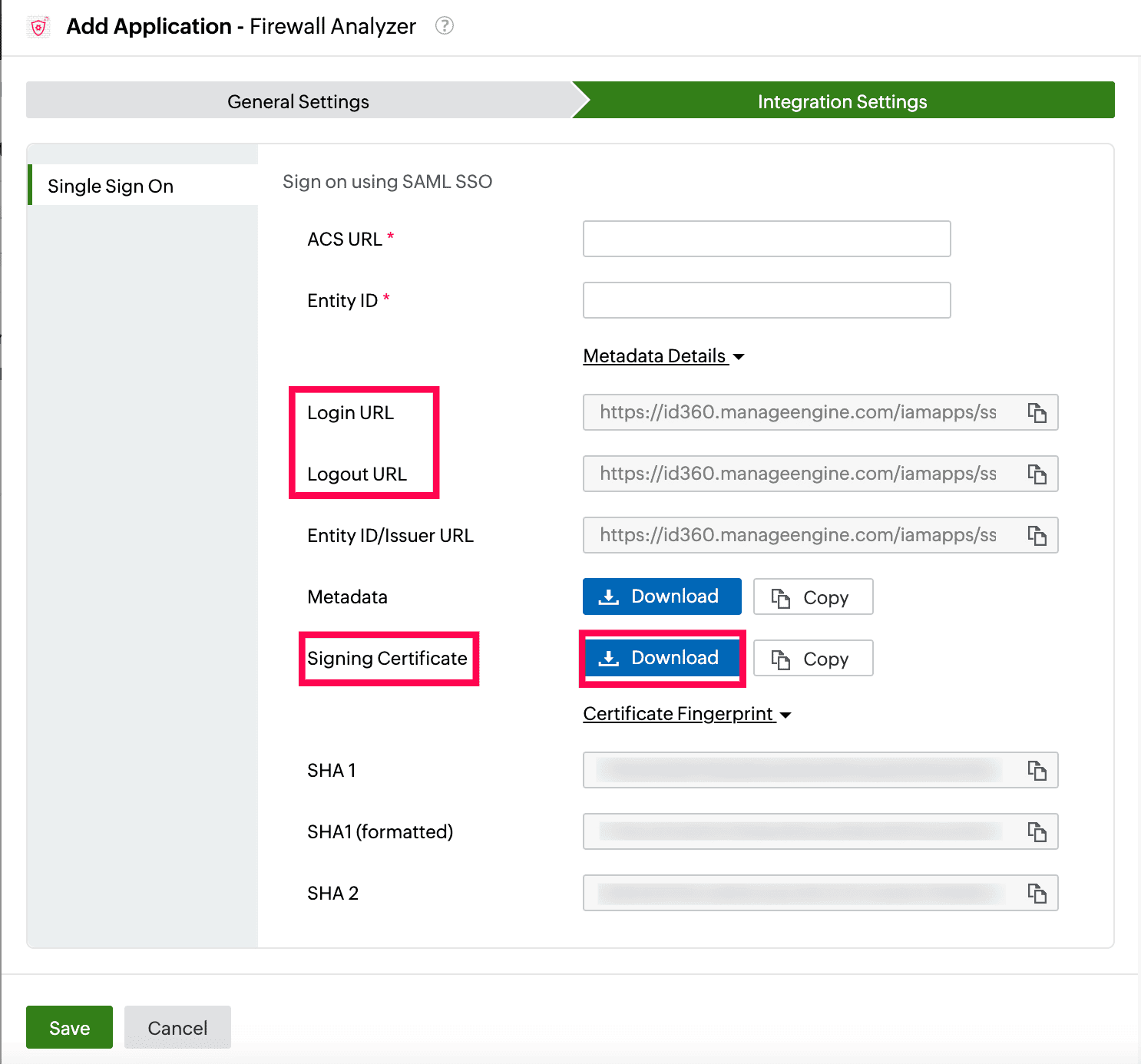 Identity360 application configuration integration settings