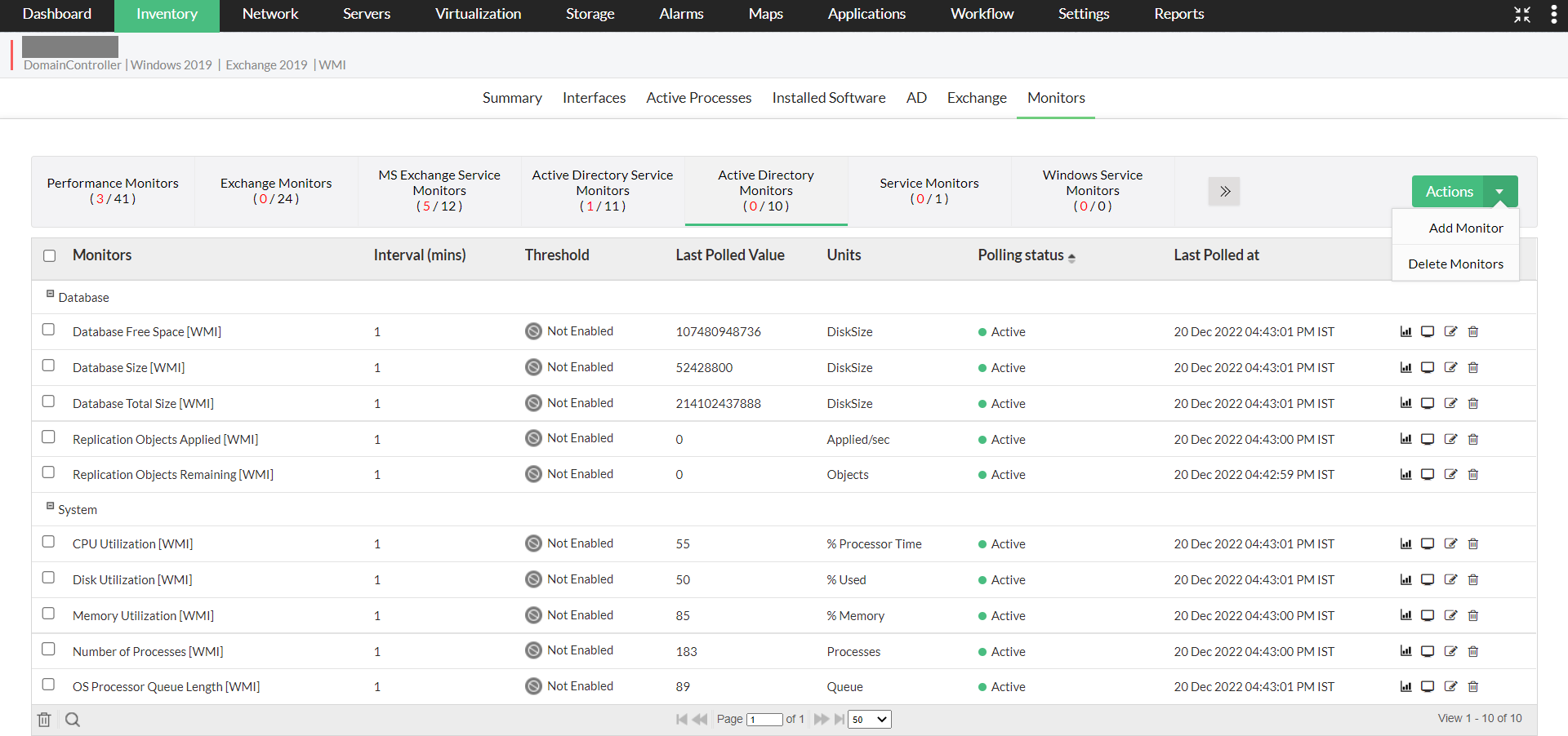 Active directory monitoring in OpManager