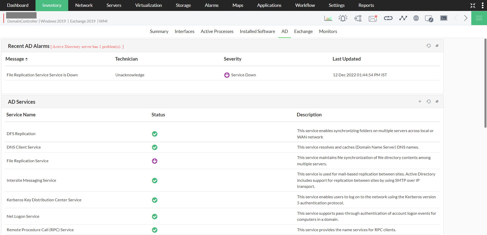 Active directory monitoring in OpManager