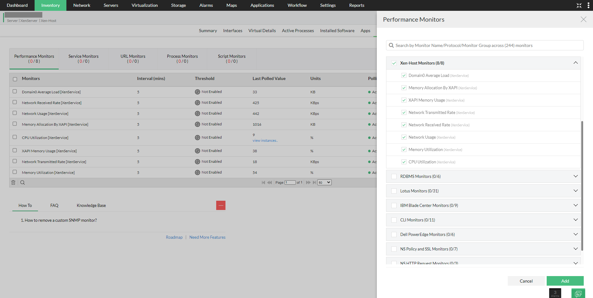 Monitoring Citrix Xen server - Snapshot page