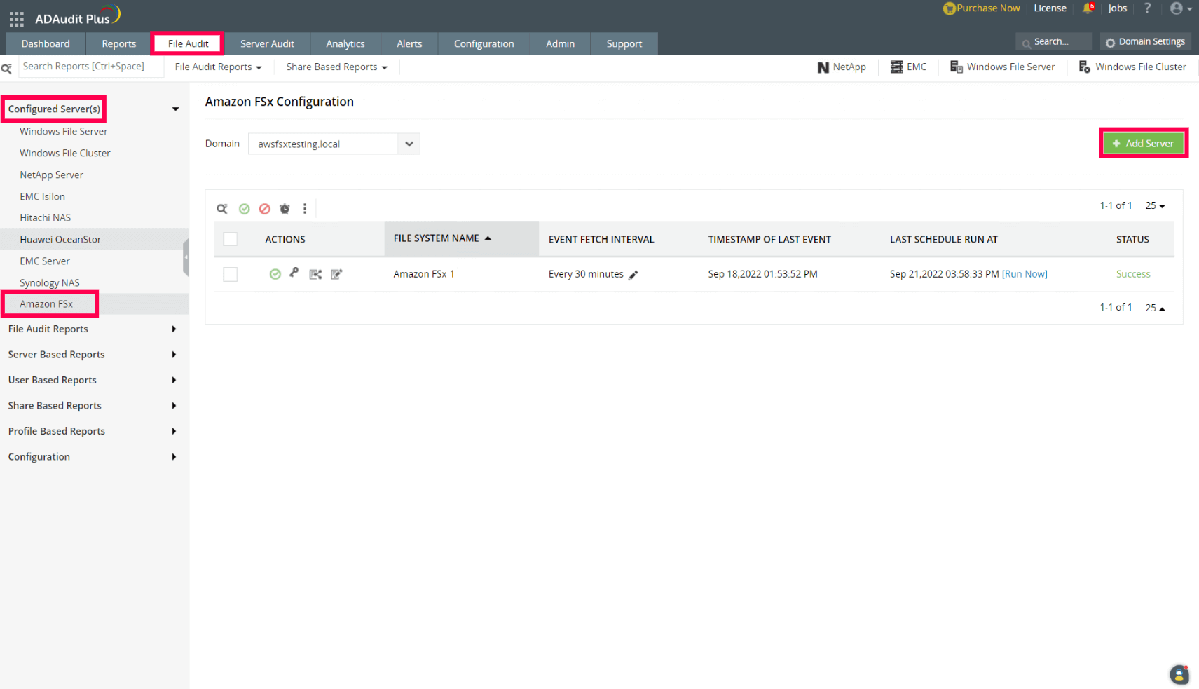 Configure Amazon FSx in ADAudit Plus
