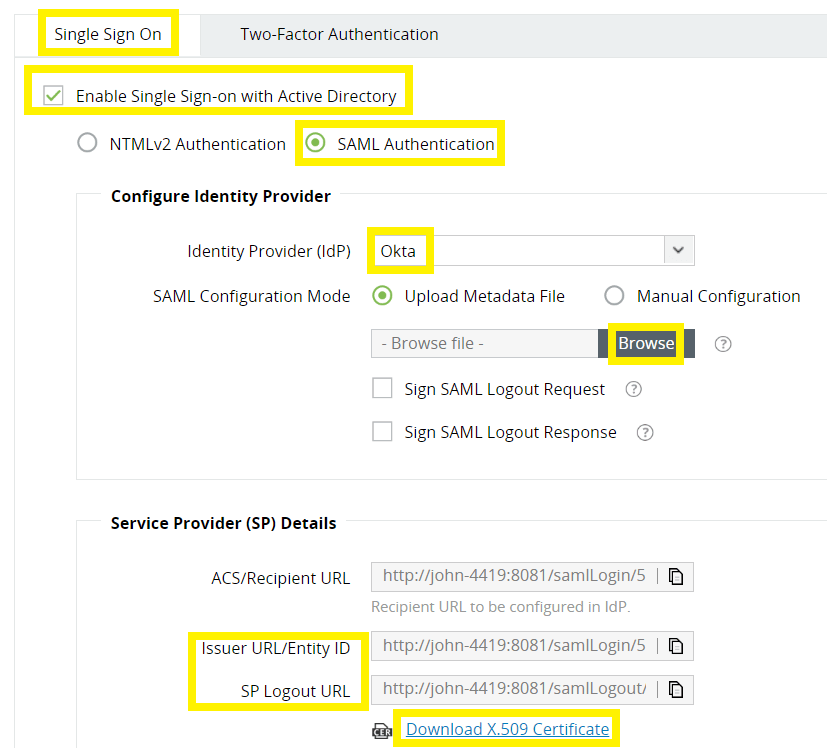 To enable NTLM-based single sign-on