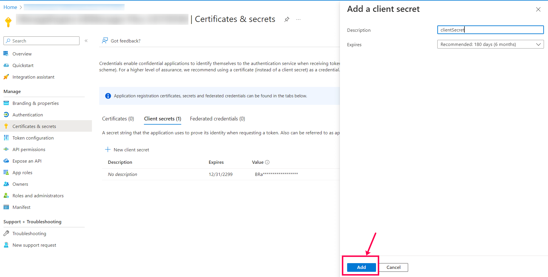 Client Secret missing in Azure Active Directory