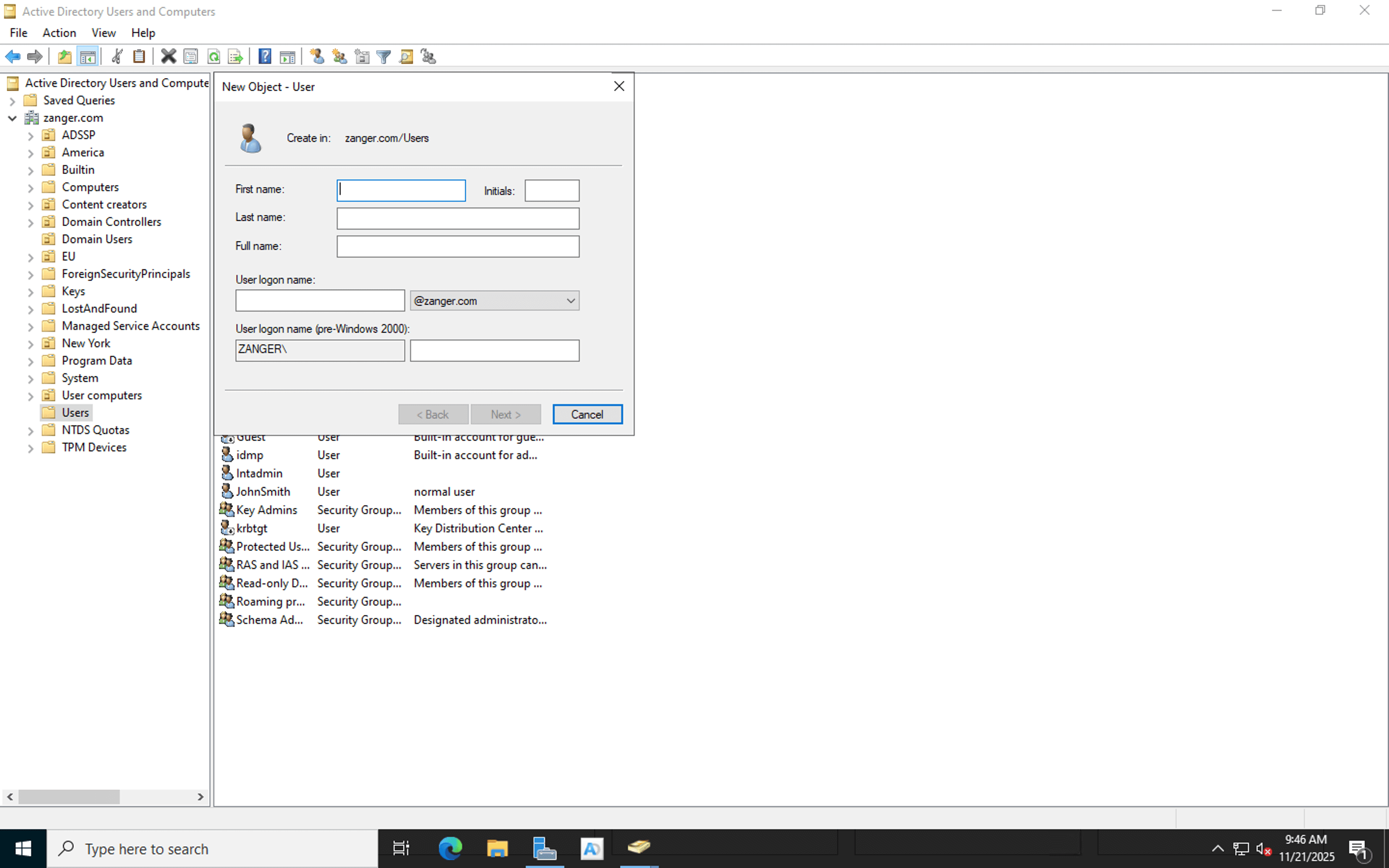 Learn how to add a new user to Active Directory using ADUC.