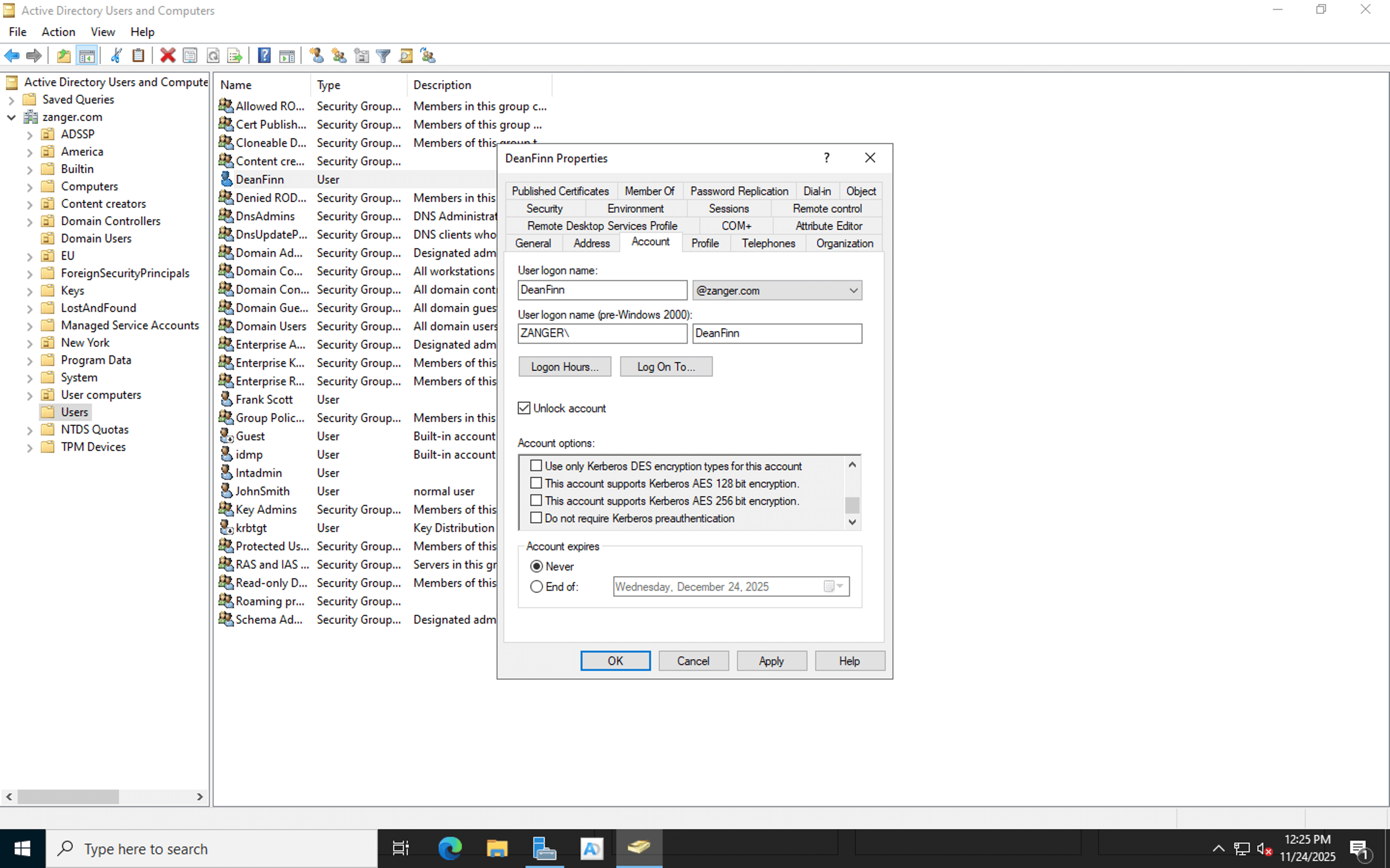 Learn how to unlock user accounts in ADUC.