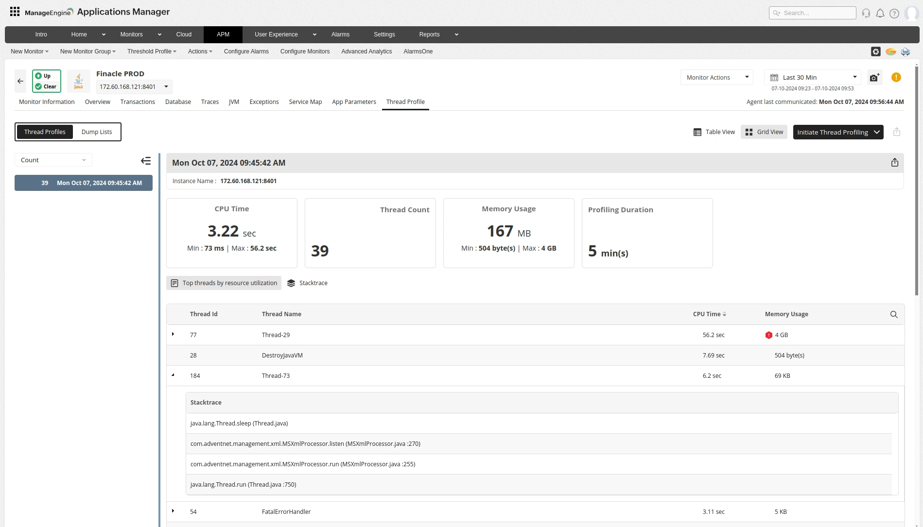 Finacle Monitoring Solution - ManageEngine Applications Manager