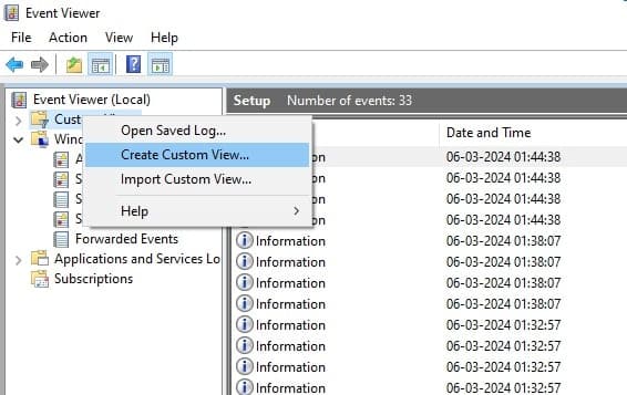 Creating custom view in Windows Event Viewer