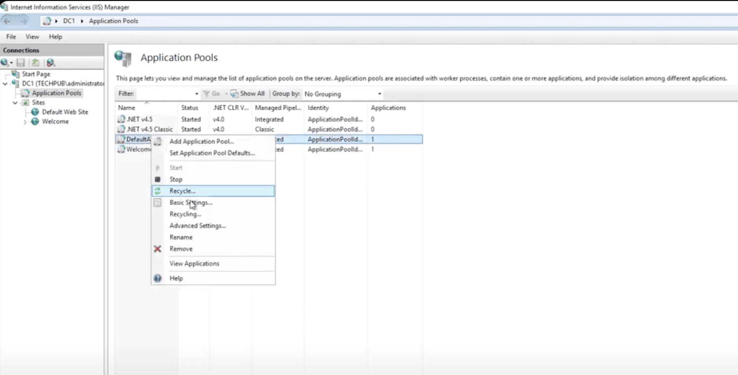 Recycling application pools