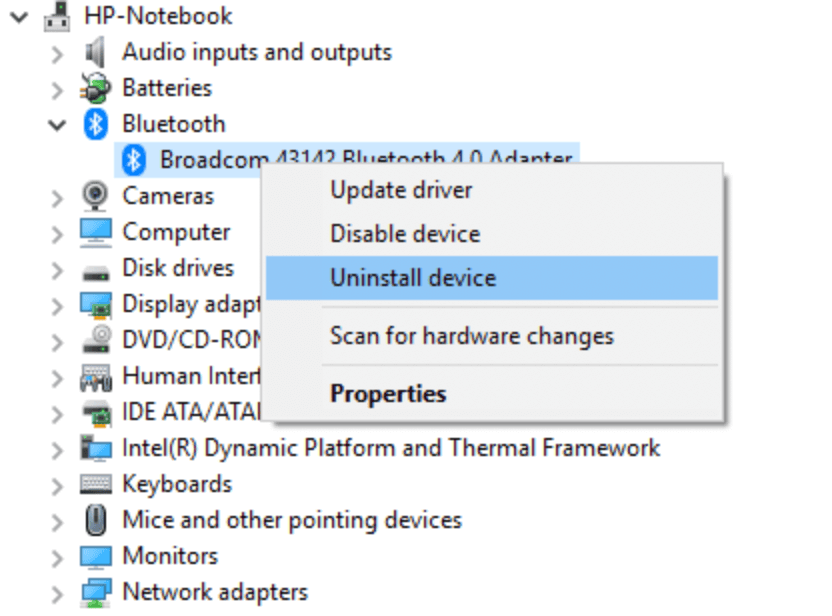 Uninstalling a driver in Windows