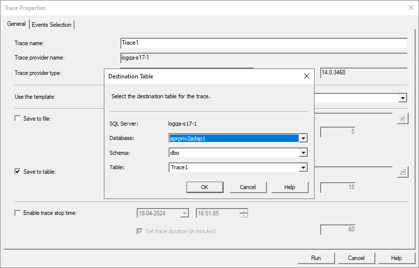 Save SQL trace to a table