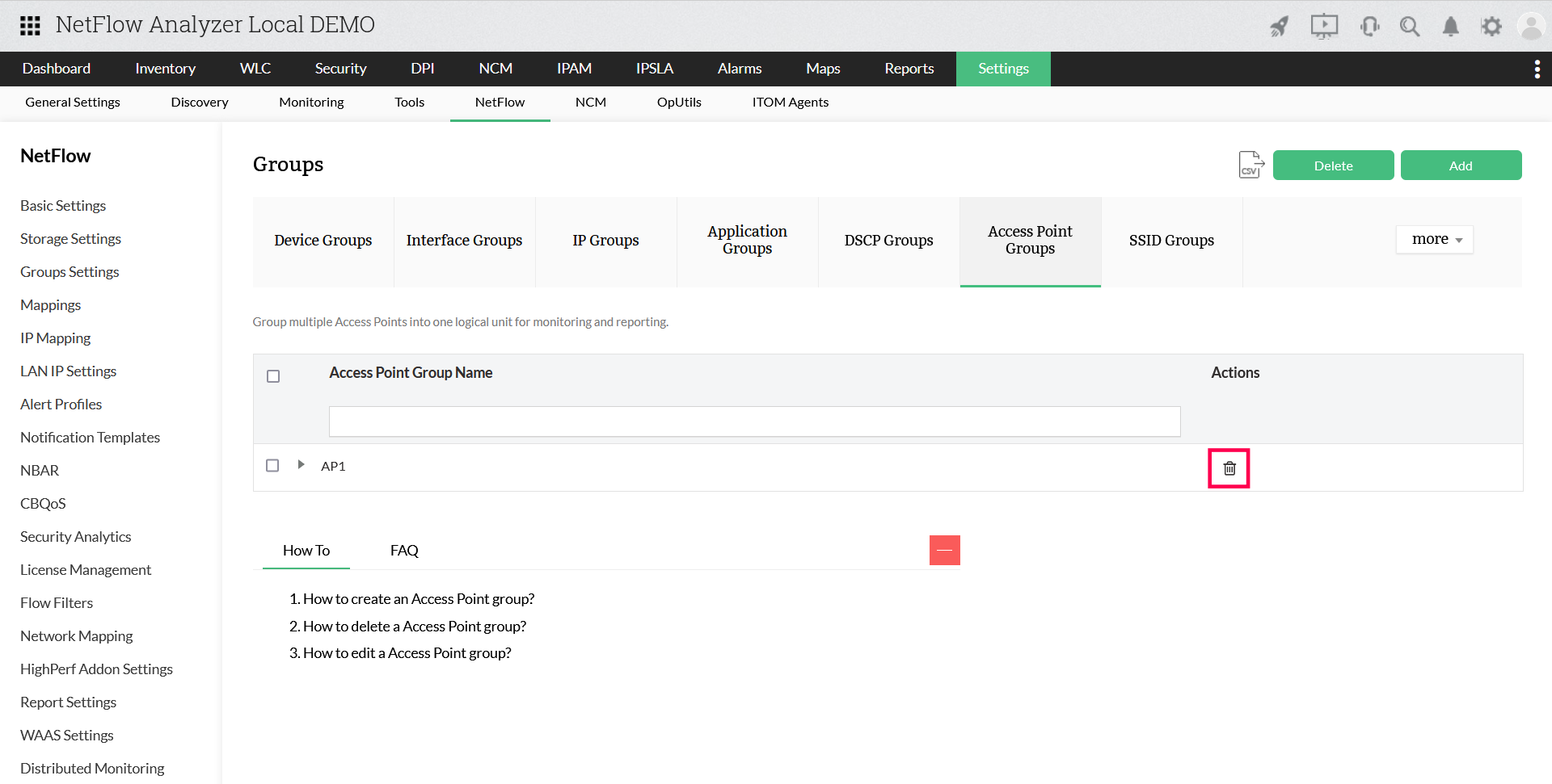 How to delete a Access Point group?