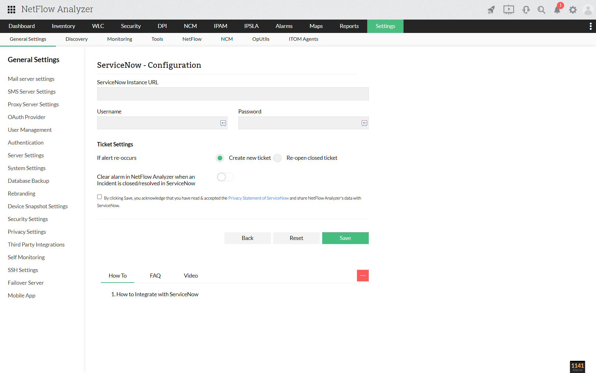 Configure ServiceNow with NetFlow Analyzer