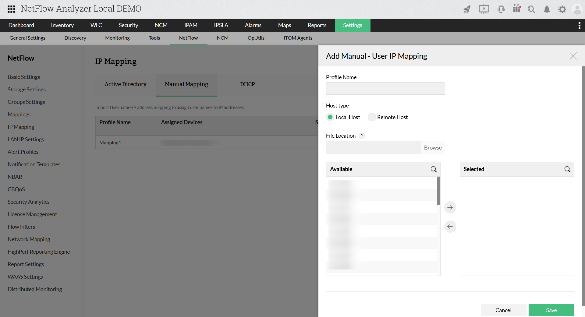 Manual Mapping - ManageEngine Netflow Anlayzer