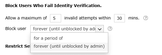 Defining time limit for user blocking in ADSelfService Plus.