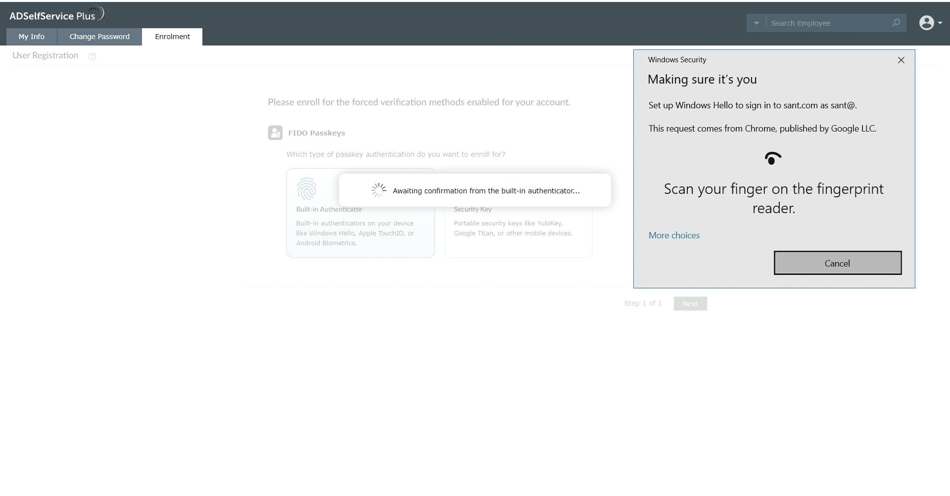 Enrolling in ADSelfService for FIDO Passkeys