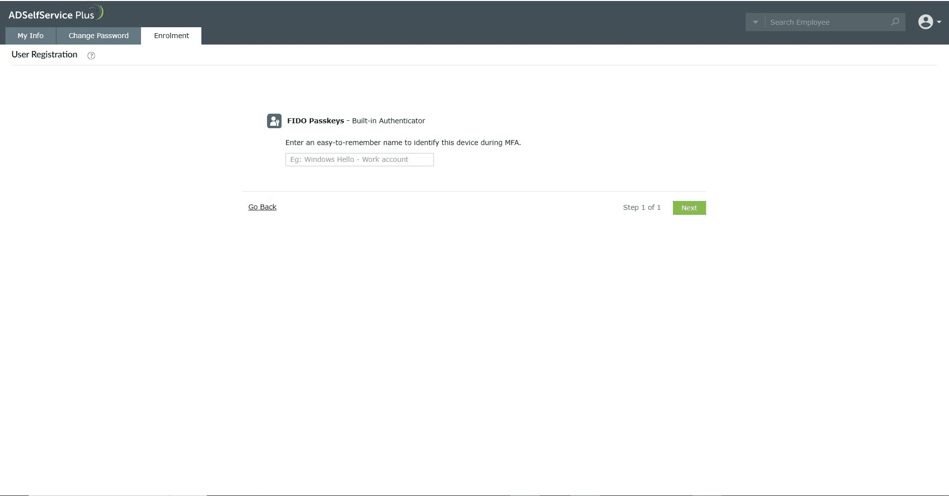 Enrolling in ADSelfService for FIDO Passkeys built-in authenticator