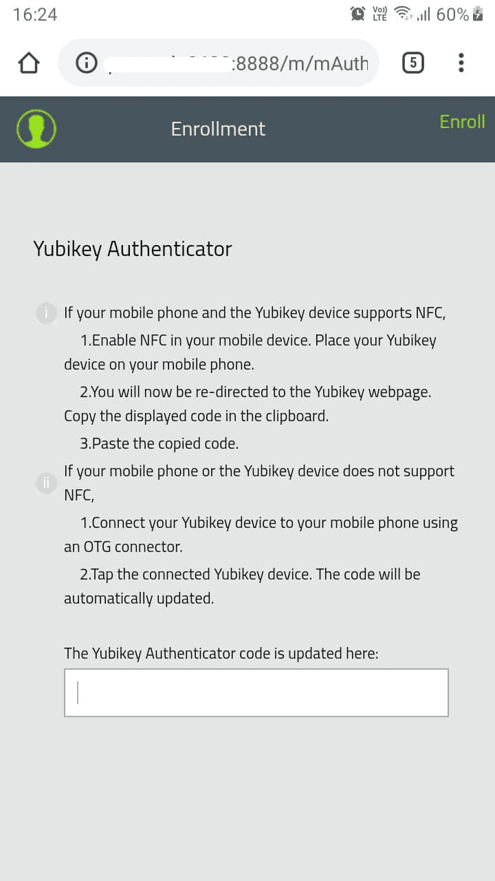 Enrolling in ADSelfService Plus' YubiKey OTP