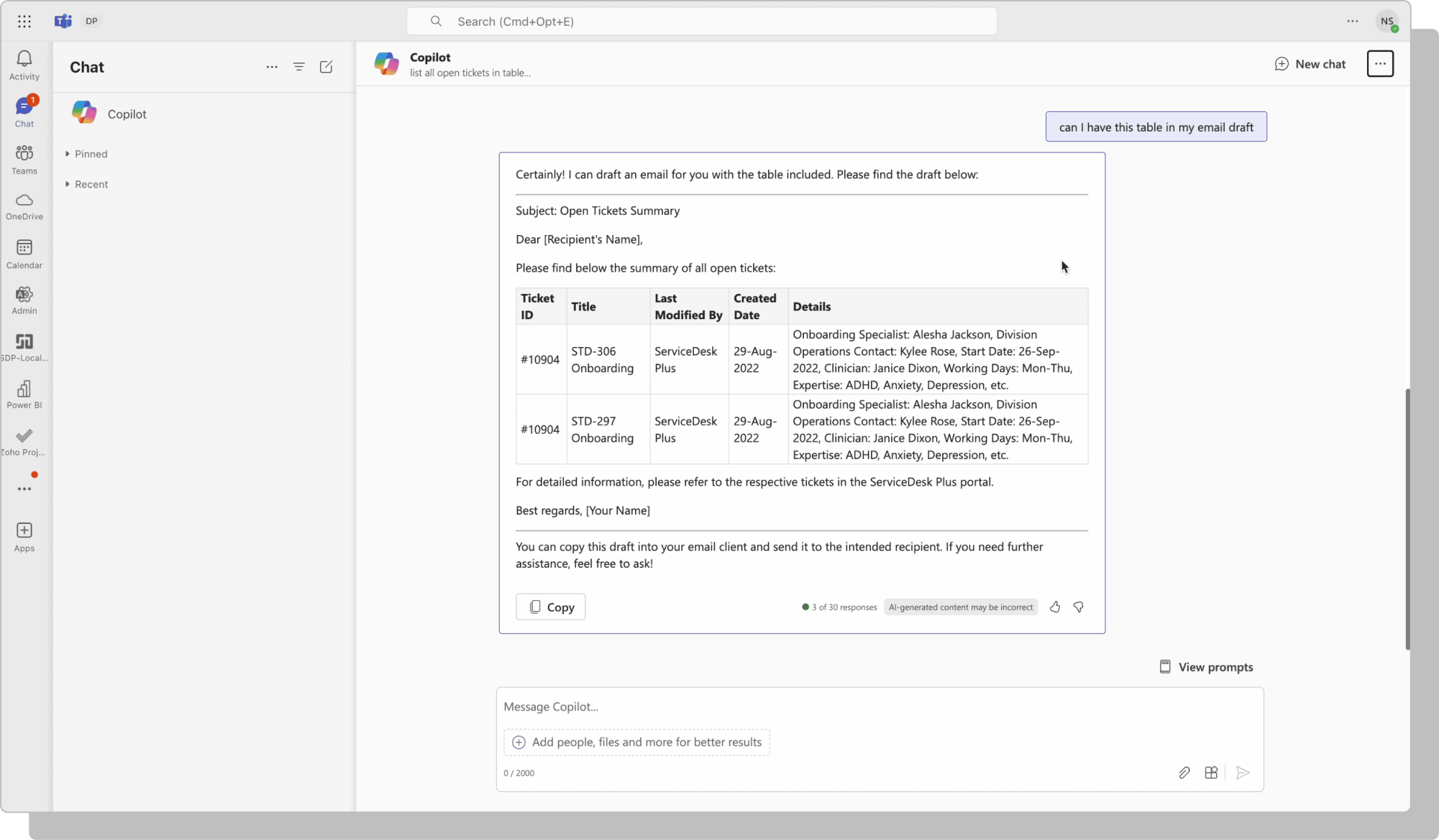 Copilot email response