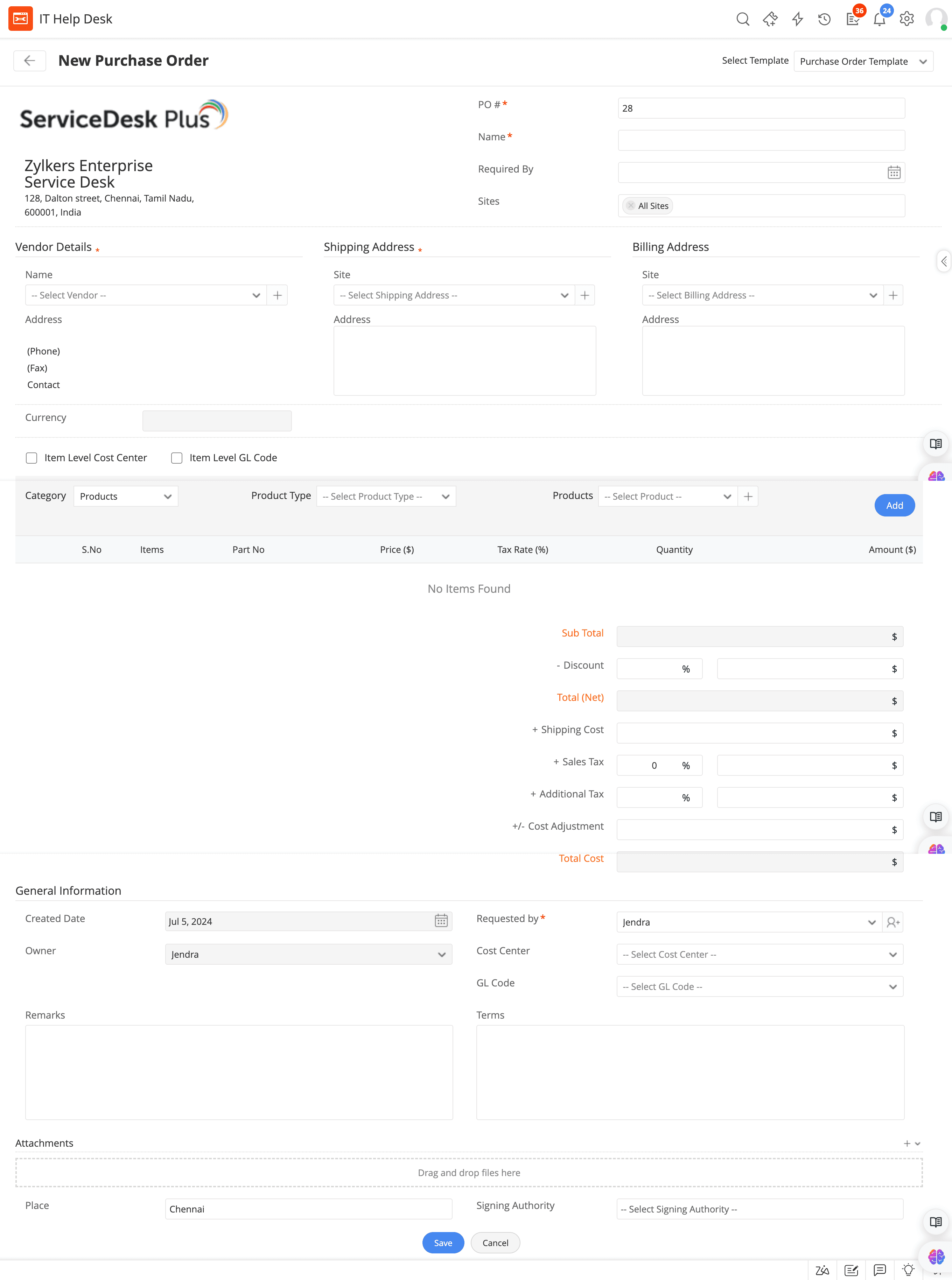 Purchase order template