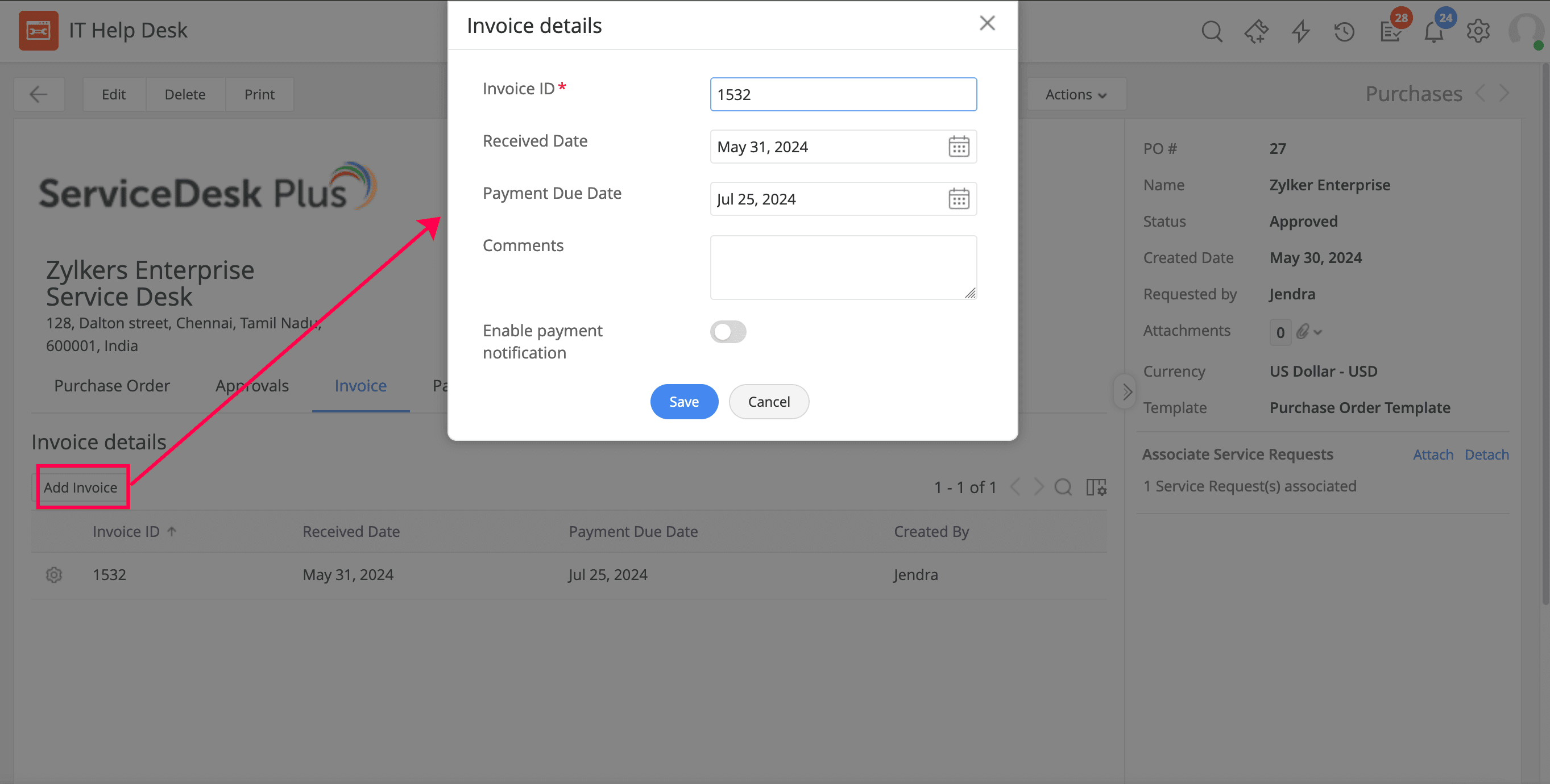 Adding invoice to PO