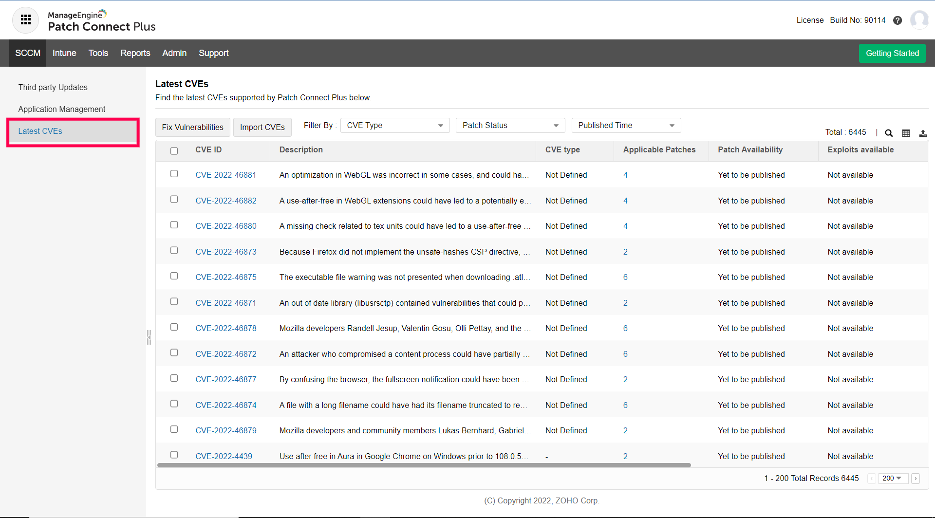 CVE import in Patch Connect Plus