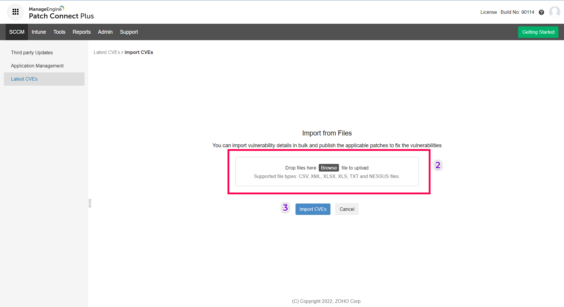 CVE import in Patch Connect Plus