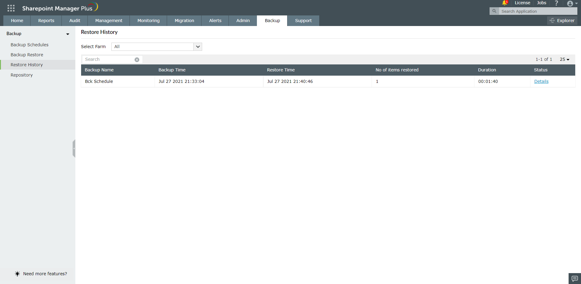 SharePoint Restore History