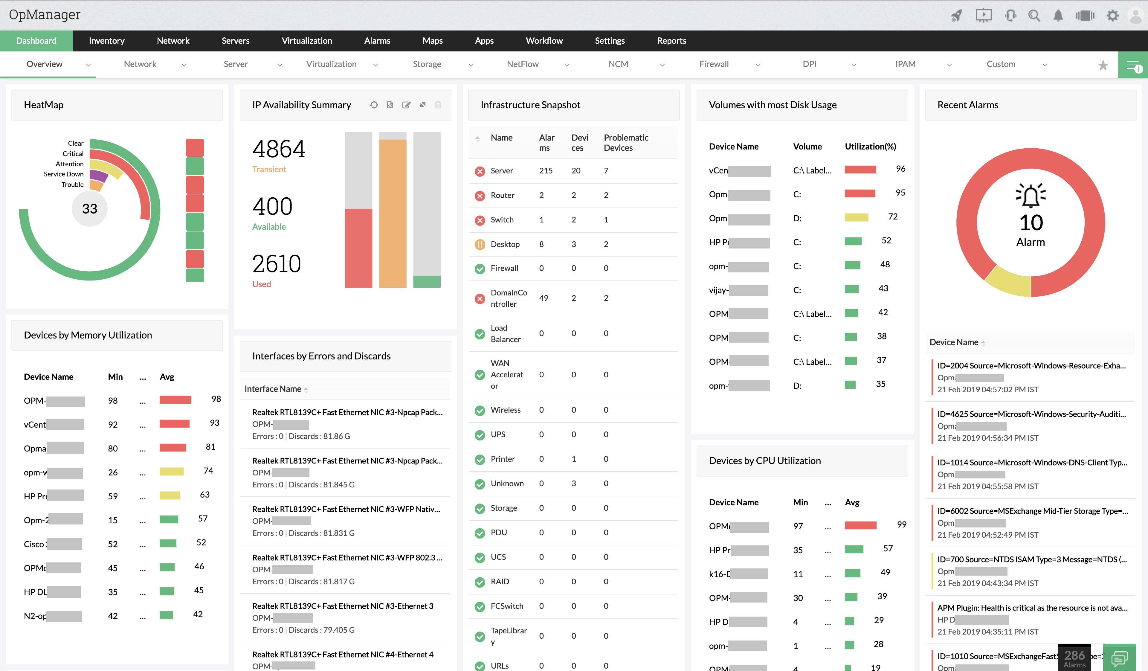 Network Management System Dashboard - ManageEngine OpManager