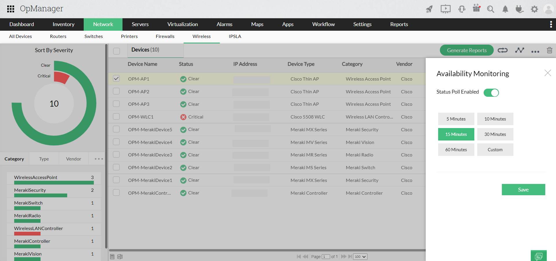 WiFi Network Monitor - ManageEngine OpManager