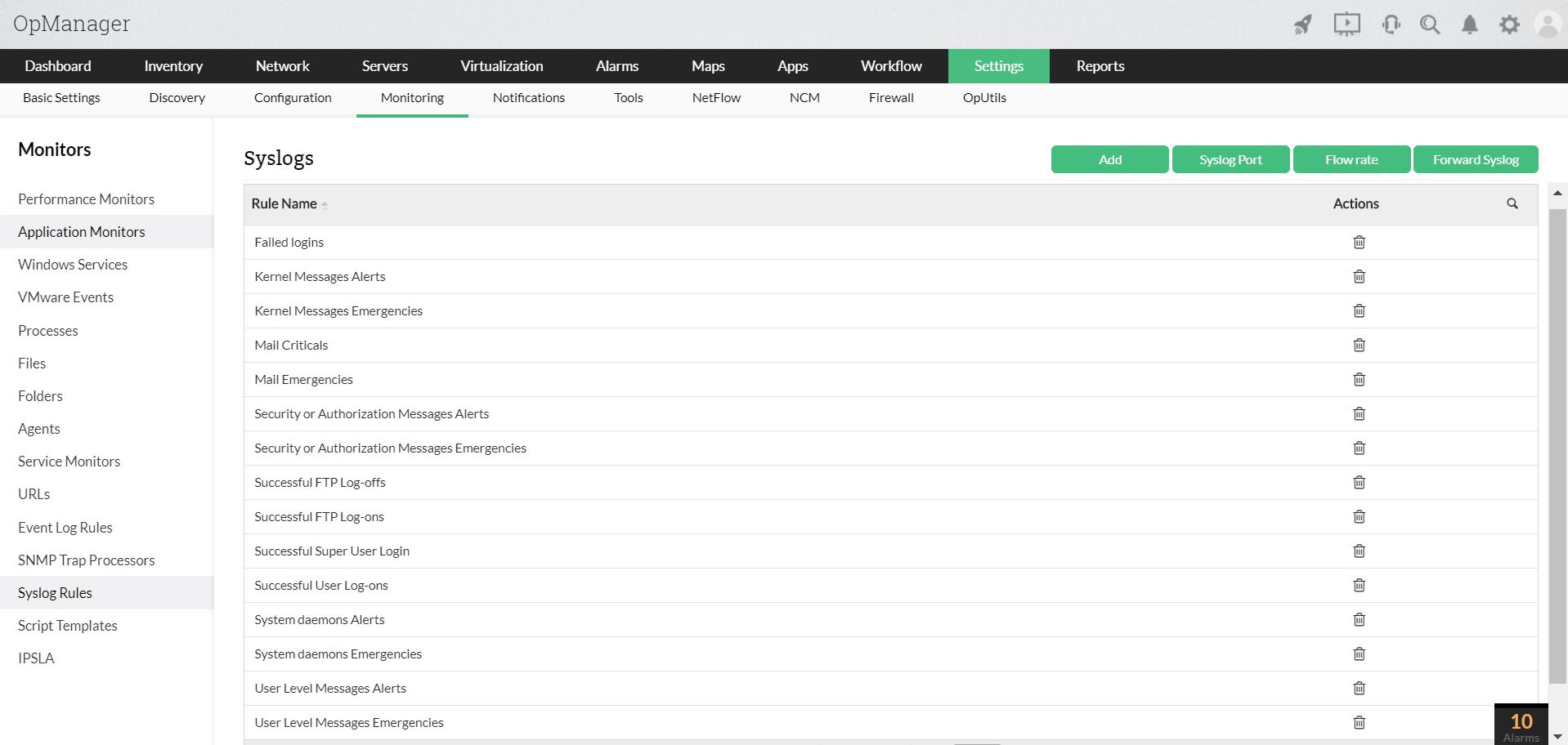 Tabela de syslogs com detalhes