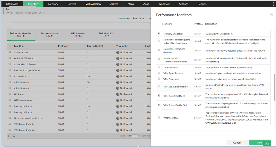 Tabela de monitor de perfomance de LAN