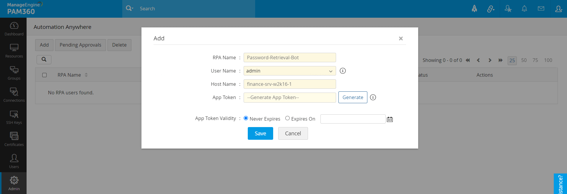 PAM360's integration with Automation Anywhere