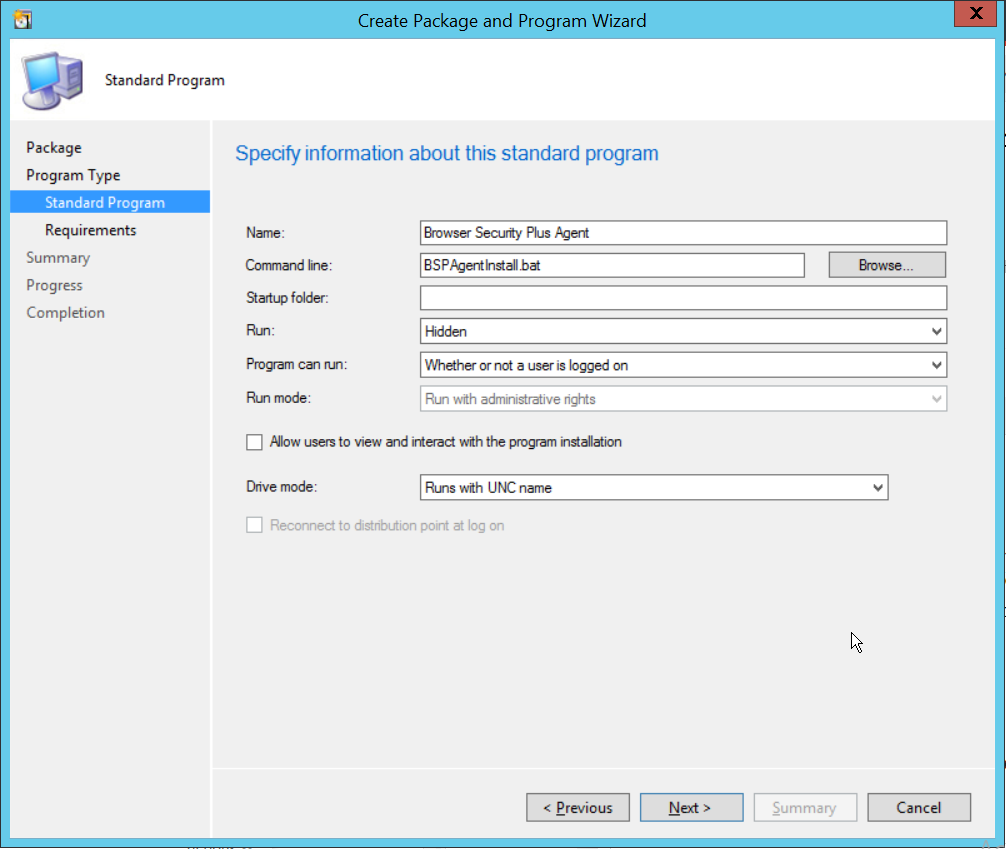 Instalación del agente mediante SCCM | ManageEngine Browser Security Plus