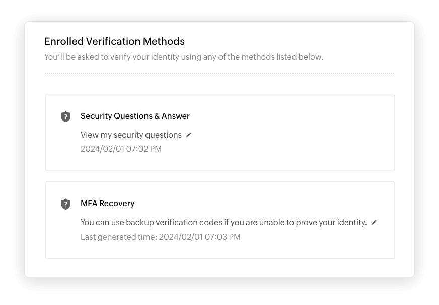 Enrolled Verification Methods