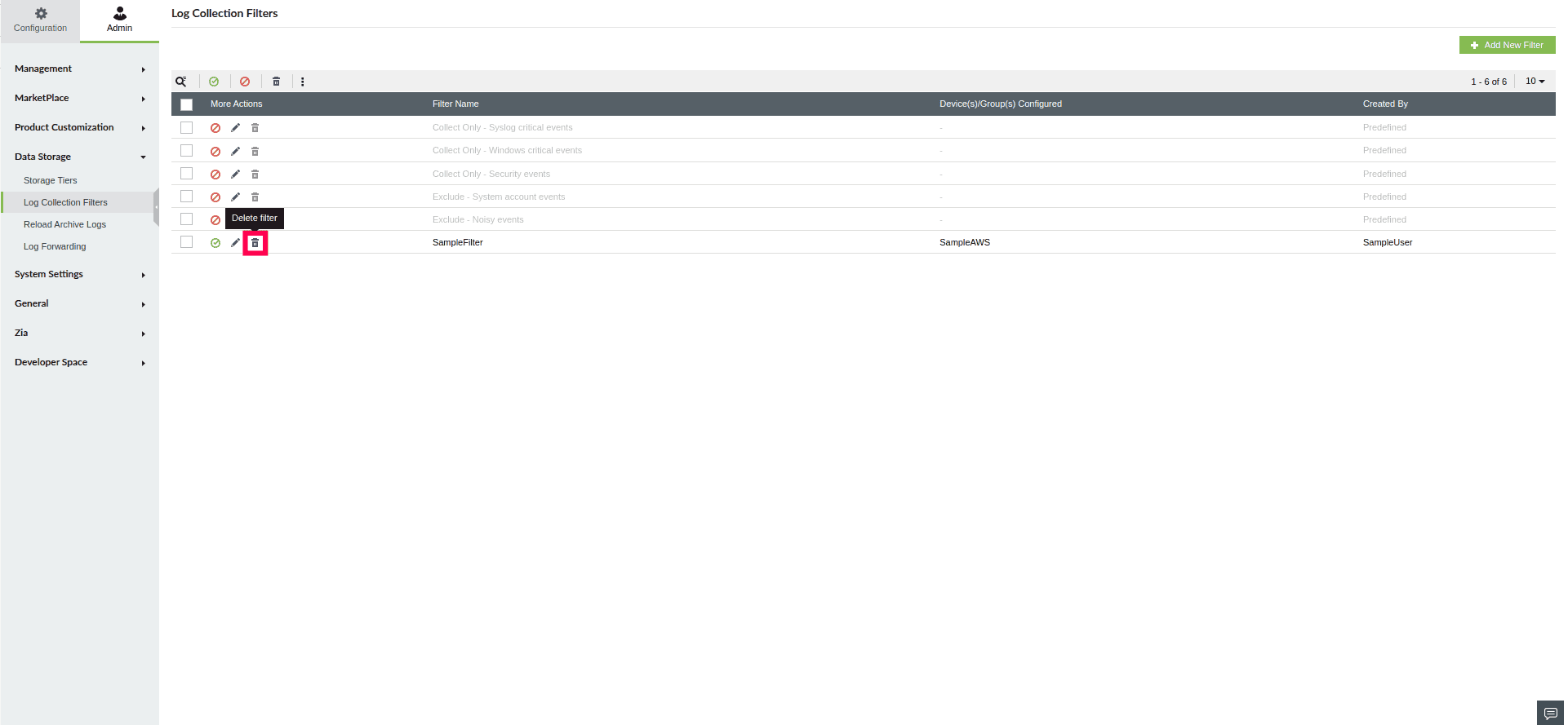 Log Collection Filter
