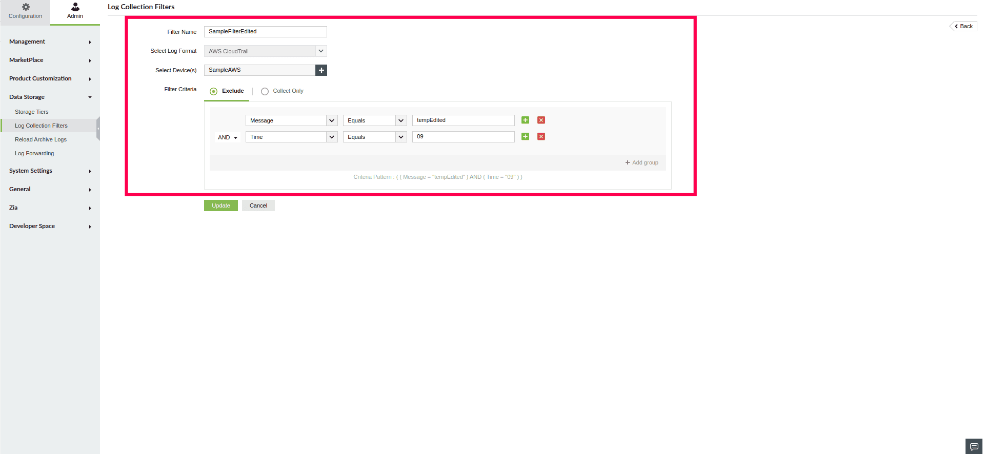 Log Collection Filter