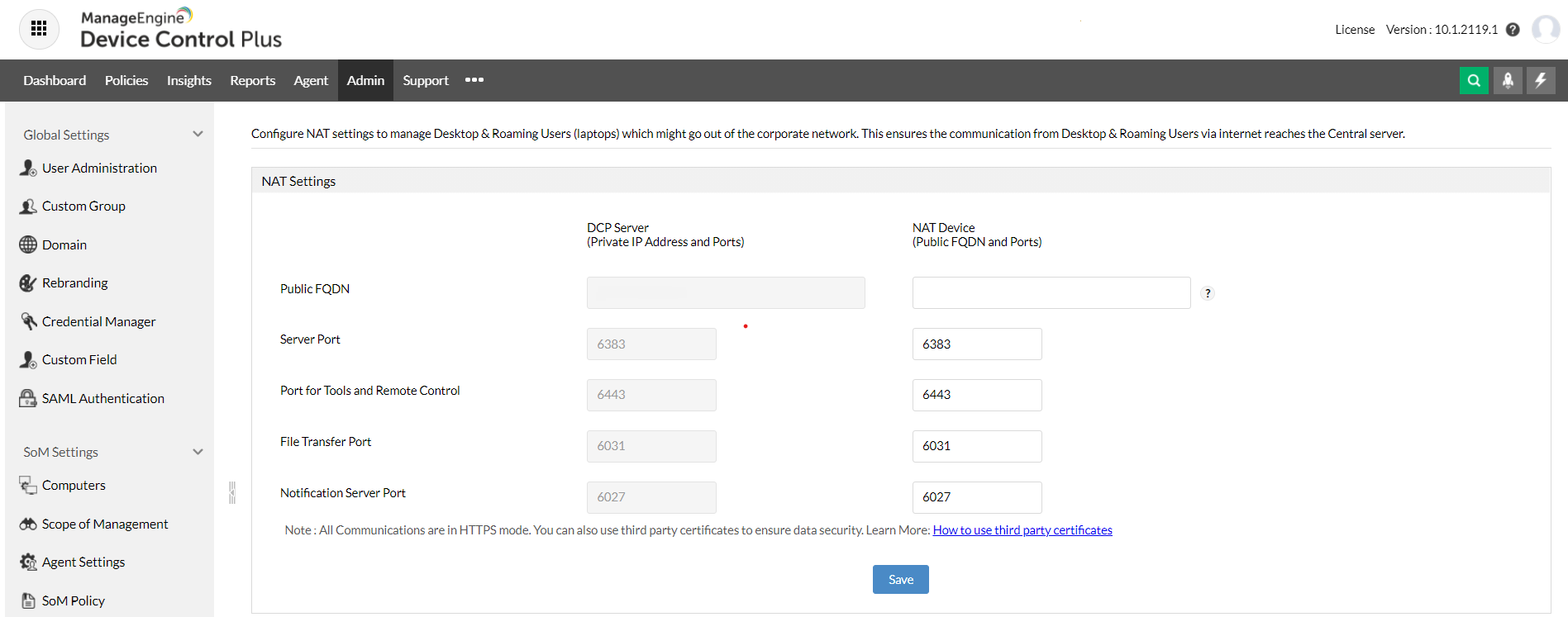 Device Control Plus Secure Gateway Server NAT Settings