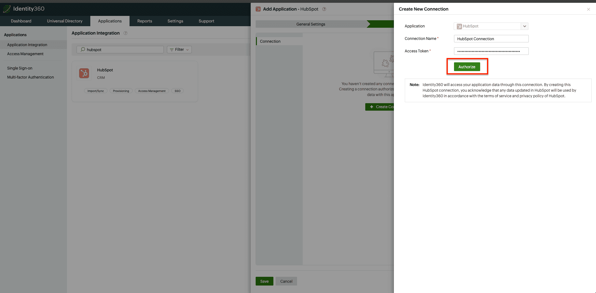 Connection configuration for HubSpot