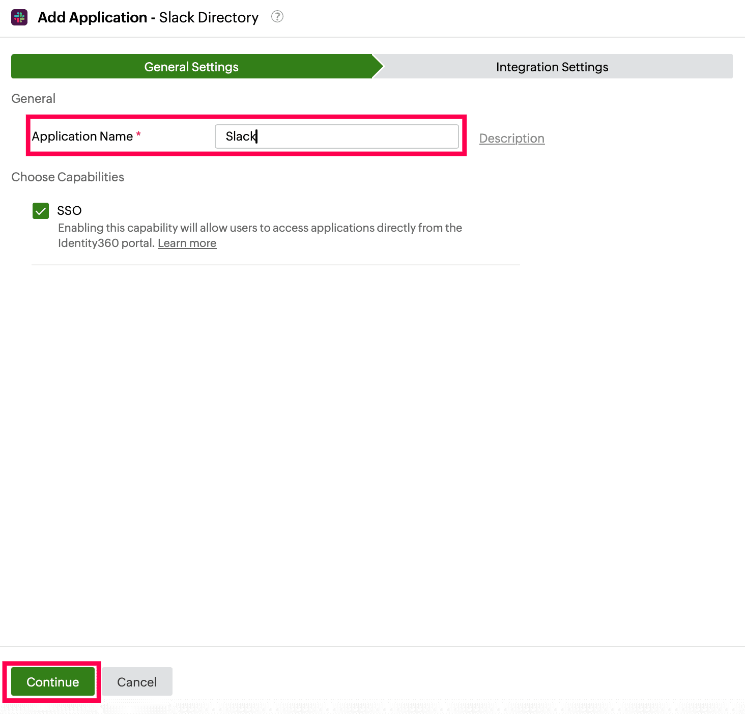 Identity360 application configuration general settings